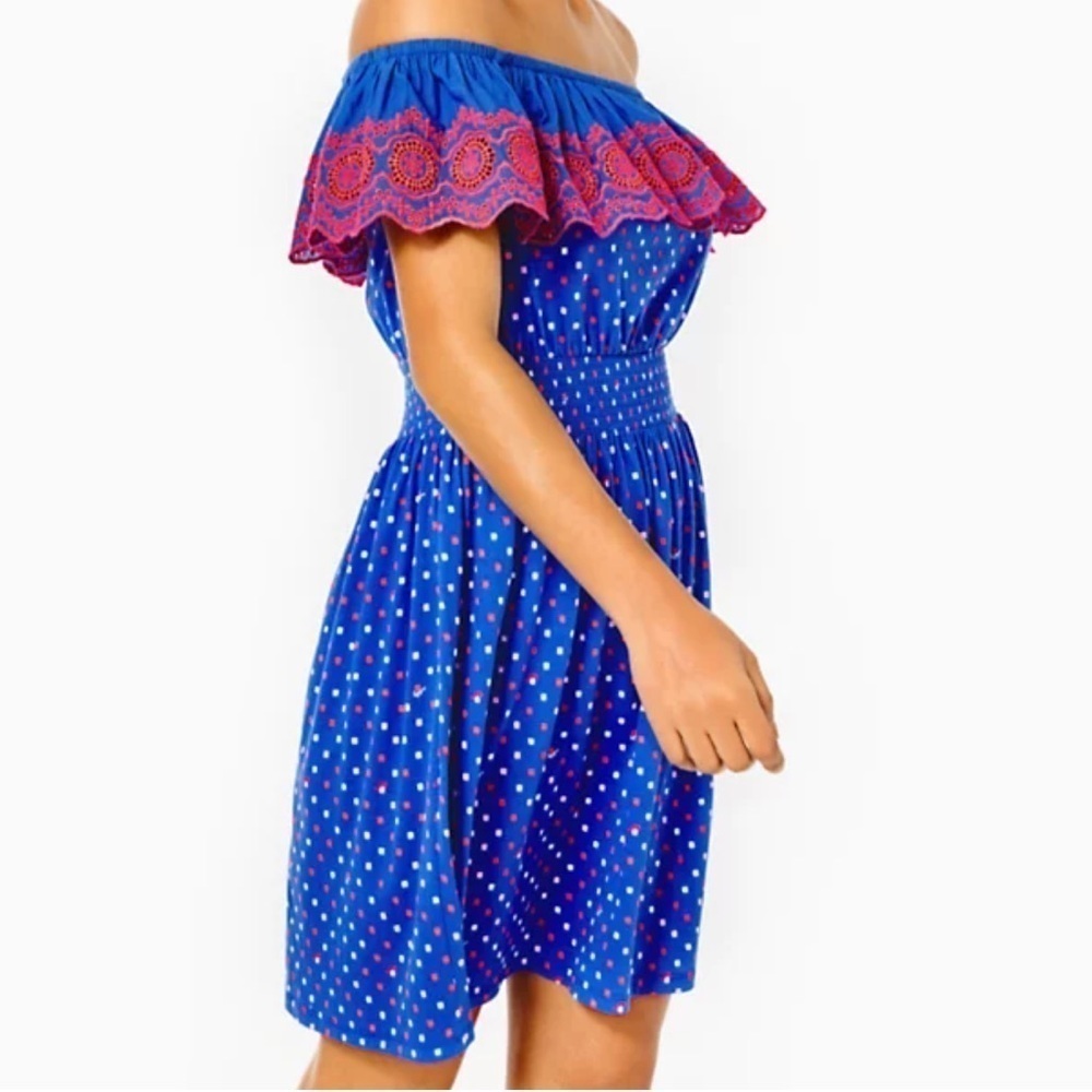 NWT Lilly Pulitzer Kalama Dress Borealis Blue Pink Embroidery Size Medium